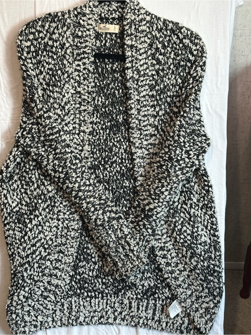 Hollister Black White Boucle Knit Cardigan S | Cozy Chunky Goth Grunge Boho
